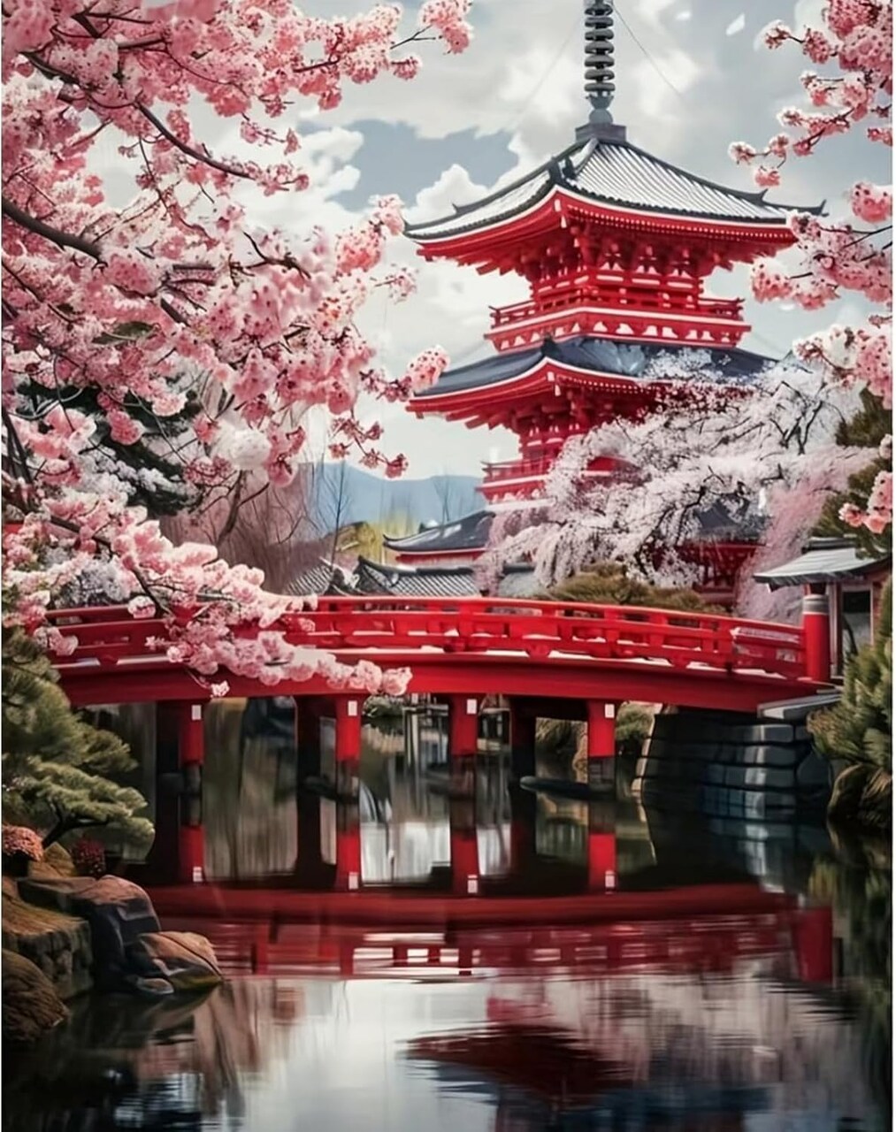 5D DIY Diamond Painting Kits for Adults, Cherry Blossoms Flower Full Drill Embroidery Cross Stitch Crystal Rhinestone Paintings Pictures Arts Wall Decor Painting Dots Kits